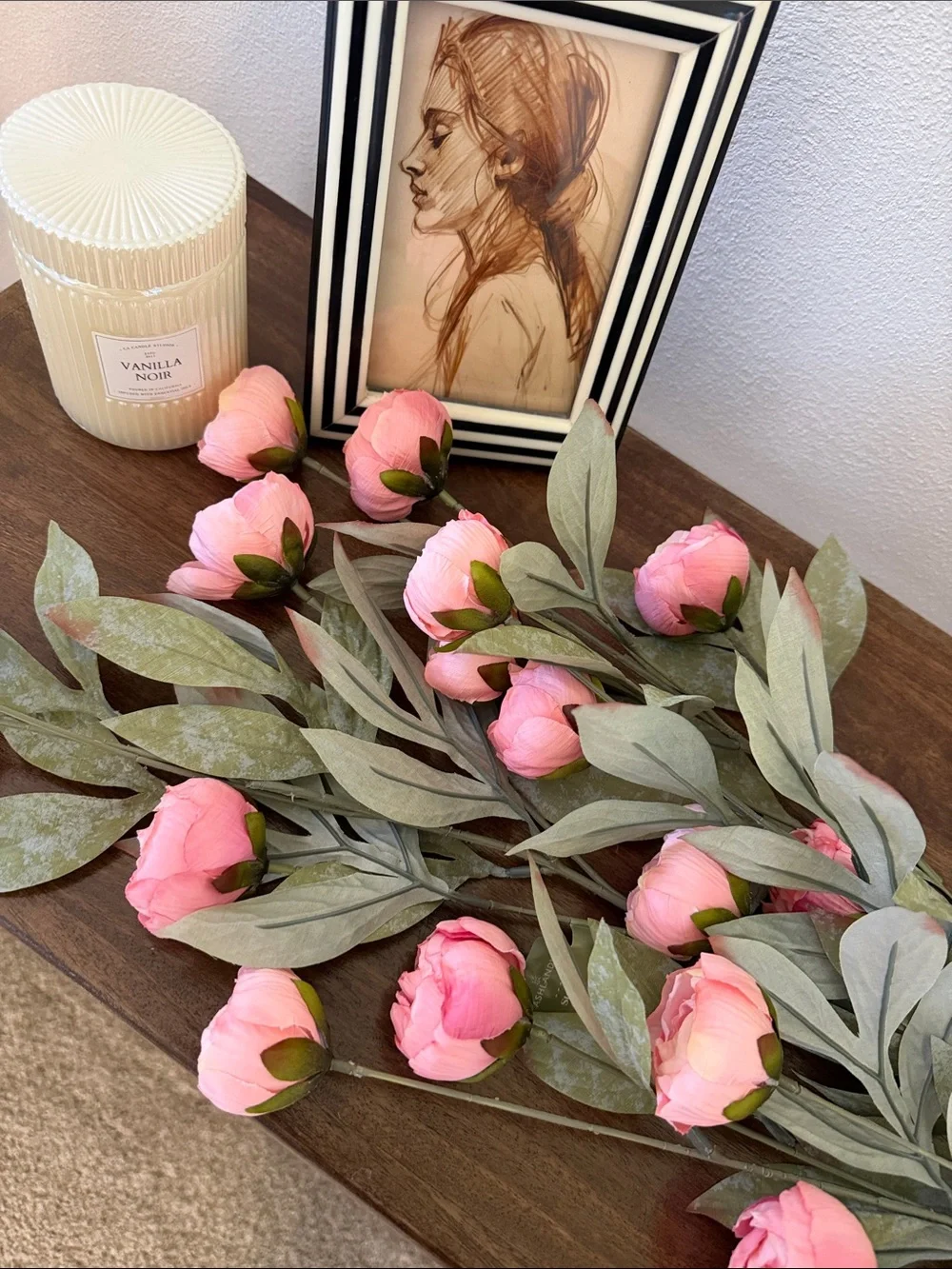 (4) NWT Dried Coral Peony Stems by Ashland